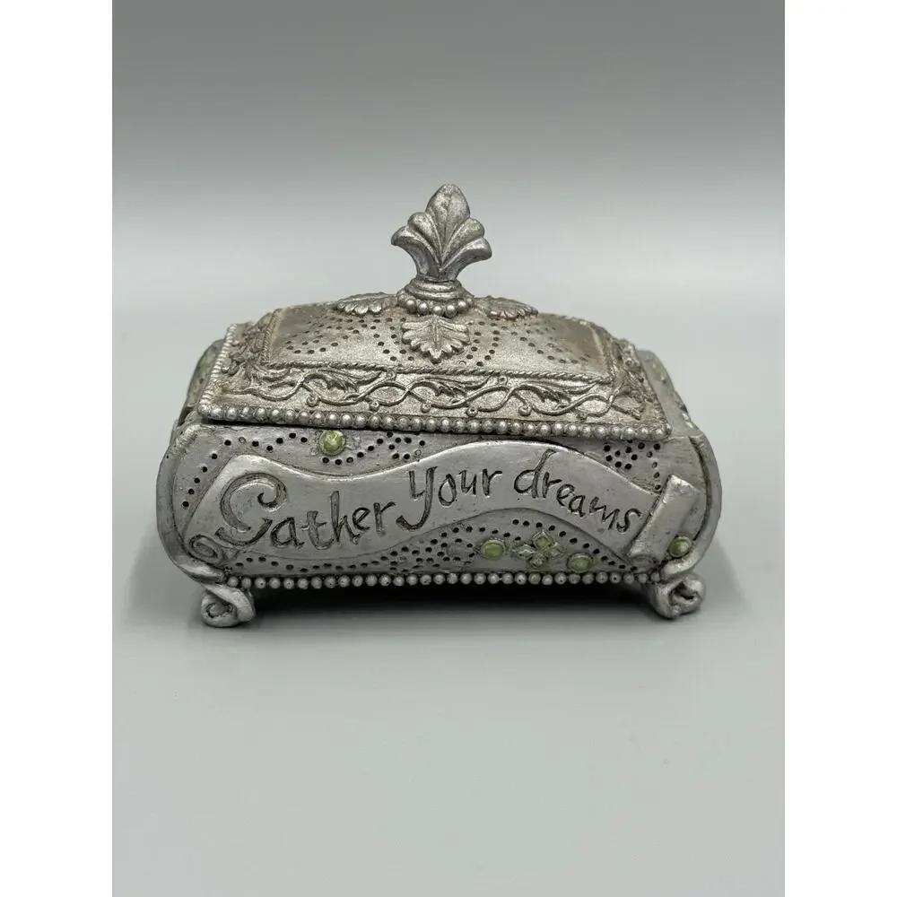 Gray Colored Victorian Design Style “Gather Your Dreams” Trinket Box READ